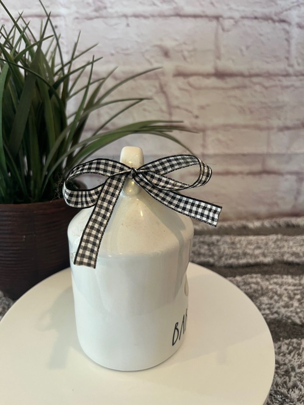 RAE DUNN Cream 'Baby Bird' Ceramic Birdhouse with Gingham Bow - Picture 4 of 5